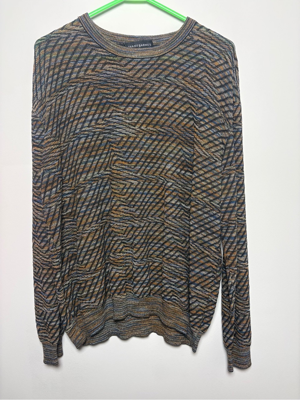 Jhane Barnes Multicolor Brown & Blue Geometric Crewneck Sweater